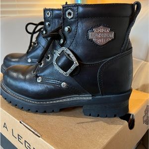 Black leather boots, Harley-Davidson, Faded Glory, women’s size 6.